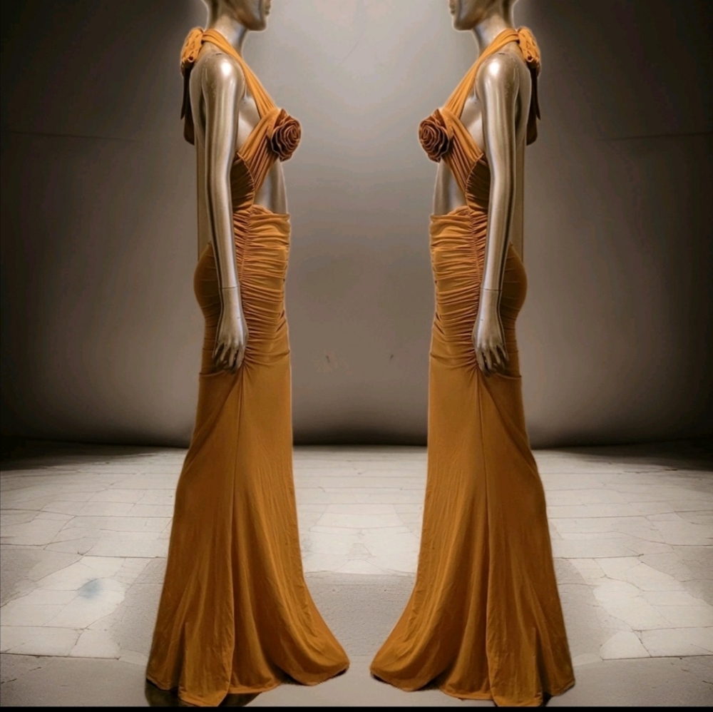 NWT Elegant Rosette Halter Neck Mesh Ibiza Festival Resort Bodycon Maxi Dress - Picture 6 of 16